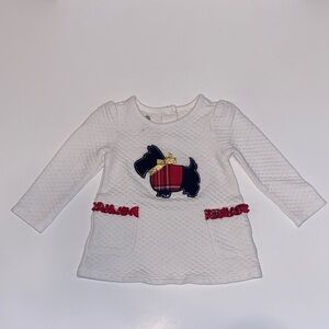 Kids Headquarters White Quilted Long-Sleeve Top with Navy & Red Scottie Applique